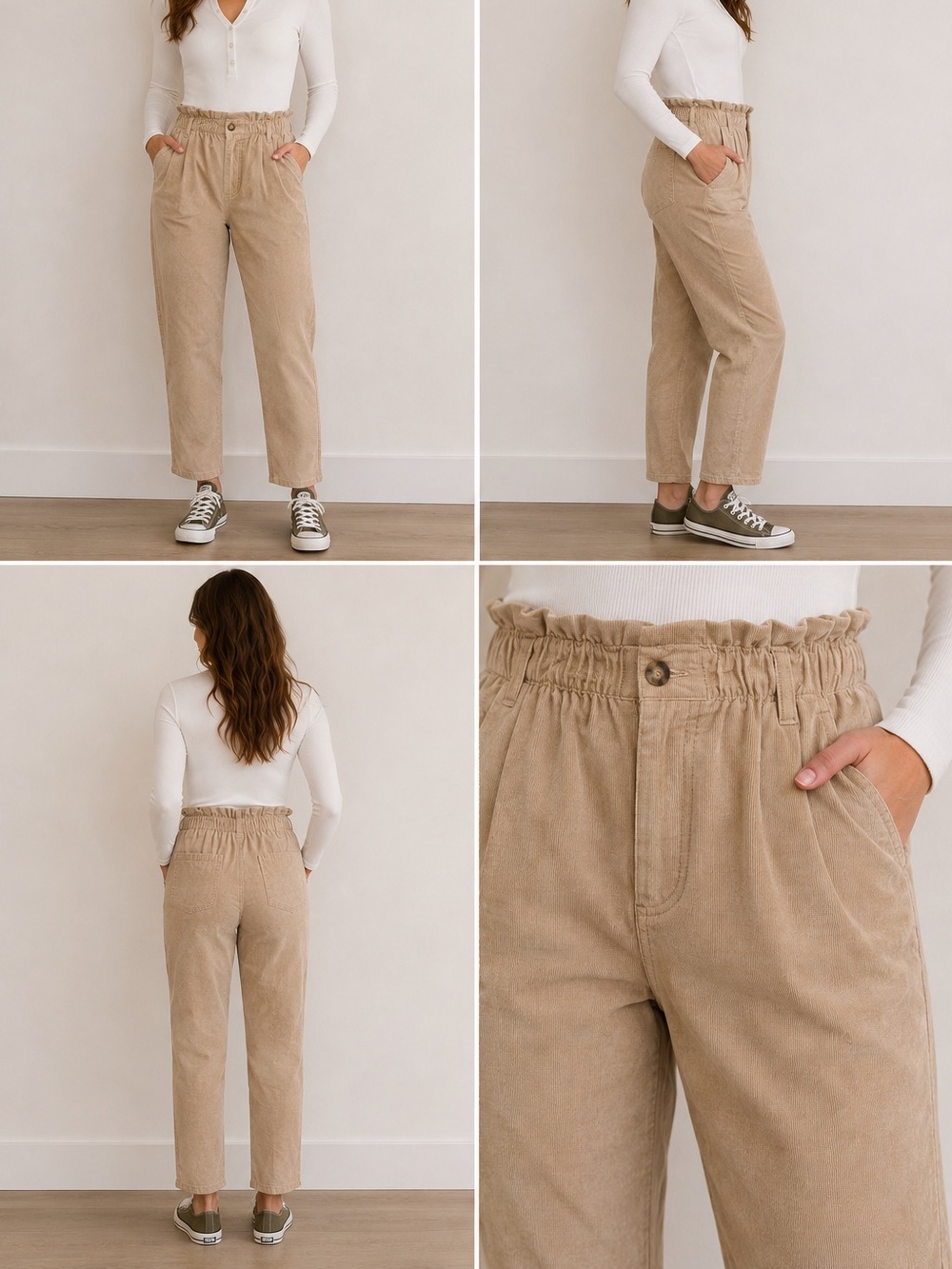 Xirena Theo Pant in Tan Size Medium Corduroy Straight Leg Paper Bag High Rise
